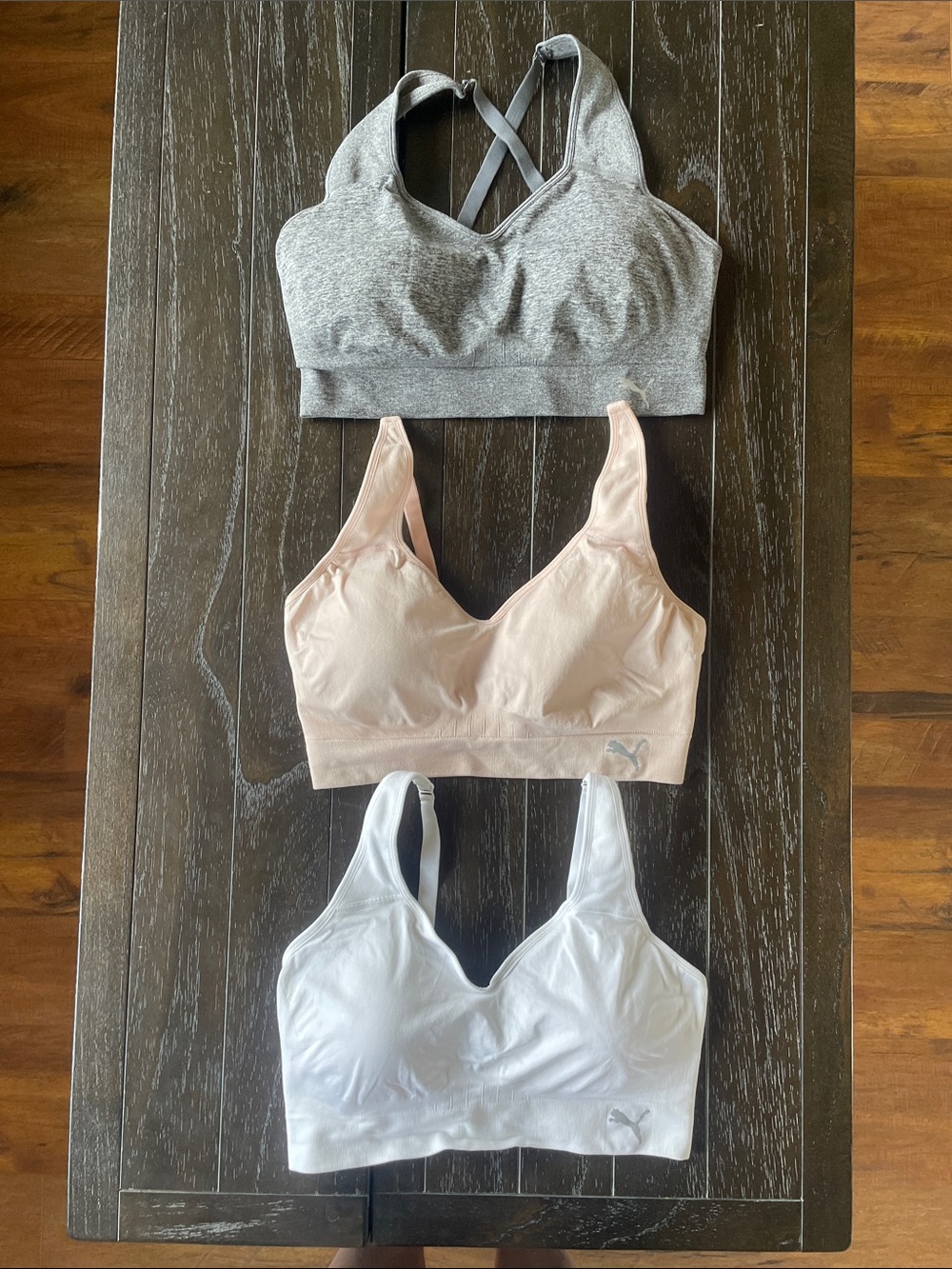 Puma Seamless Sports Bralette Trio — Gray, Blush, White